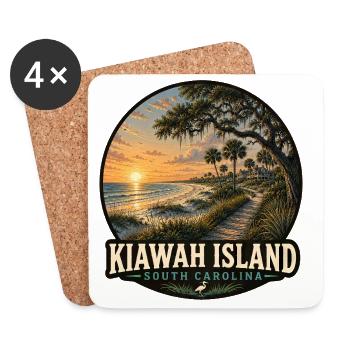 Plage de vacances de l’île Kiawah, Caroline du Sud - Dessous de verre (lot de 4) - blanc - Devant