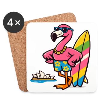 Flamingo Surfing with Sunglasses - Coasters (set of 4) - white - Front