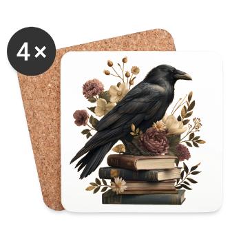 Raven on books - Coasters (set of 4) - white - Front