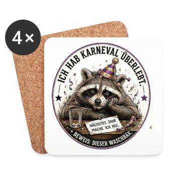 Waschbär Karneval Überlebt - Untersetzer (4er-Set) - Weiß - Vorne