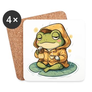 Frosch im Regenmantel - Untersetzer (4er-Set) - Weiß - Vorne