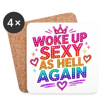 Woke Up Sexy As Hell Again - Retro Fun - Untersetzer (4er-Set) - Weiß - Vorne