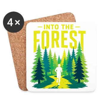 Course sur sentier - Dans la forêt - Dessous de verre (lot de 4) - blanc - Devant