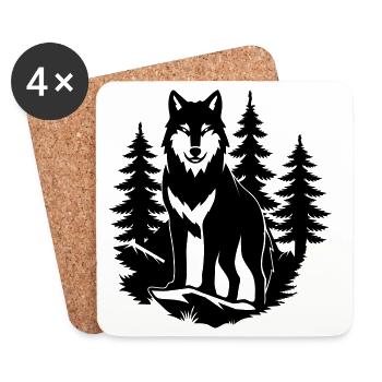Wolfssilhouette im Wald - Untersetzer (4er-Set) - Weiß - Vorne