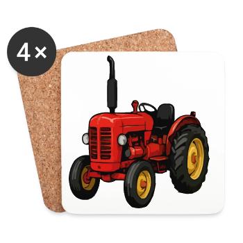 Tracteur rouge dans le champ - Dessous de verre (lot de 4) - blanc - Devant