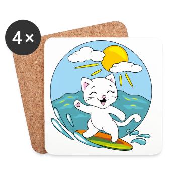 White_surfing_cat - Untersetzer (4er-Set) - Weiß - Vorne