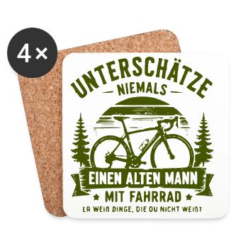 Unterschätze niemals alten Mann mit Fahrrad - Untersetzer (4er-Set) - Weiß - Vorne