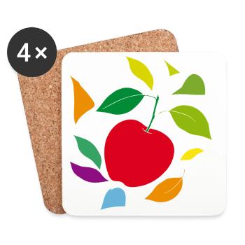 Minimalist apple with leaves - Coasters (set of 4) - white - Front