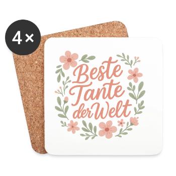 Beste Tante der Welt - Blütenrahmen - Untersetzer (4er-Set) - Weiß - Vorne
