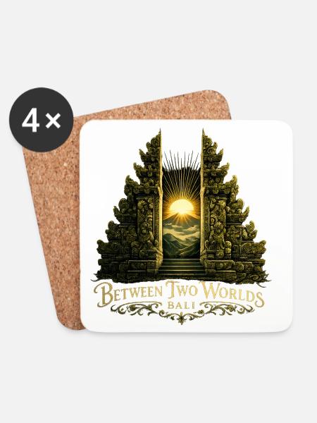 Between Two Worlds – Mystical Bali Temple Gate - Coasters (set of 4) - white