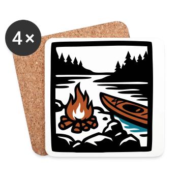Icône de la forêt de canoë au feu de camp - Dessous de verre (lot de 4) - blanc - Devant