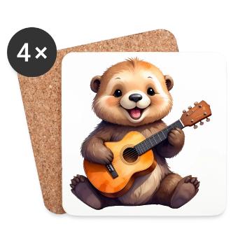 Petite loutre de dessin animé jouant de la guitare – Cool - Dessous de verre (lot de 4) - blanc - Devant