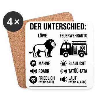 Löwe oder Feuerwehr? Lustiges Vergleichs-Motiv  - Untersetzer (4er-Set) - Weiß - Vorne