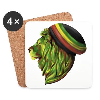 Tête de lion rastafari - Dessous de verre (lot de 4) - blanc - Devant