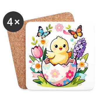 Chick in Floral Egg Hatch - Coasters (set of 4) - white - Front