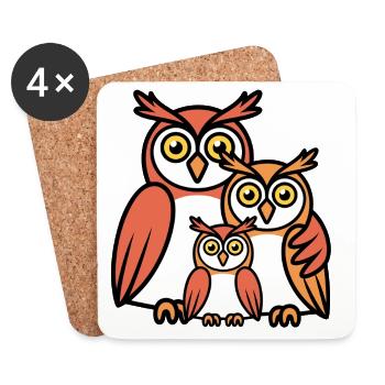 Owls Cartoon - Coasters (set of 4) - white - Front