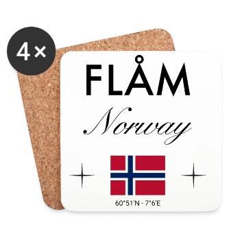 Flåm, Norvège, coordonnées, voyage, souvenir - Dessous de verre (lot de 4) - blanc - Devant