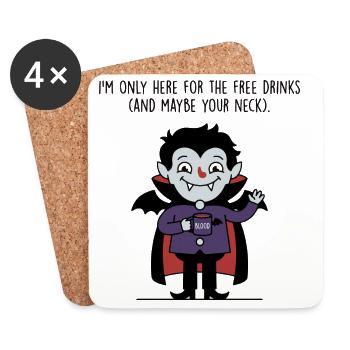 Kostenlose Getränke Vampir – lustiges Halloween-T-Shirt - Untersetzer (4er-Set) - Weiß - Vorne