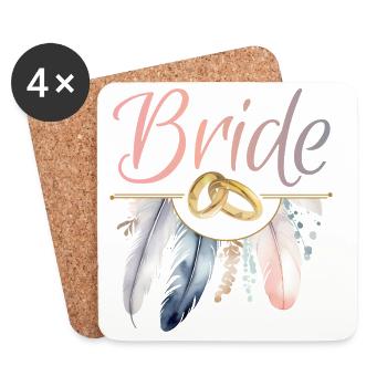 Bride Goldringe Federn JGA Junggesellenabschied - Untersetzer (4er-Set) - Weiß - Vorne