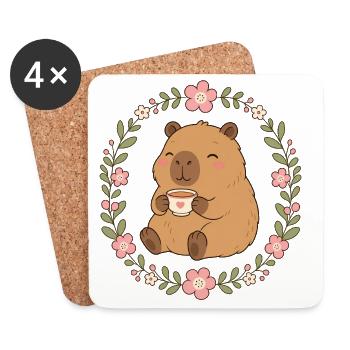 Capybara mit Kaffeebecher - Untersetzer (4er-Set) - Weiß - Vorne