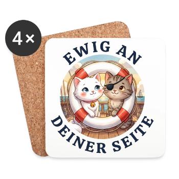 Ewig an deiner Seite: Katzen im Rettungsring - Untersetzer (4er-Set) - Weiß - Vorne