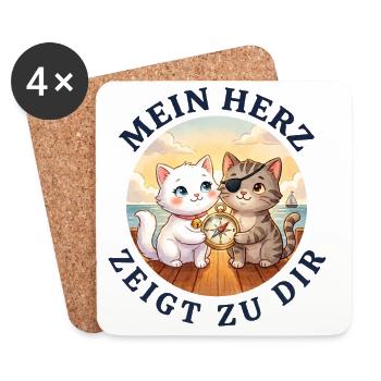 Mein Herz zeigt zu dir Liebeskompass - Untersetzer (4er-Set) - Weiß - Vorne