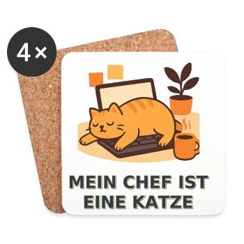 Katzenchef im Homeoffice – Geschenk für Katzenfans - Untersetzer (4er-Set) - Weiß - Vorne