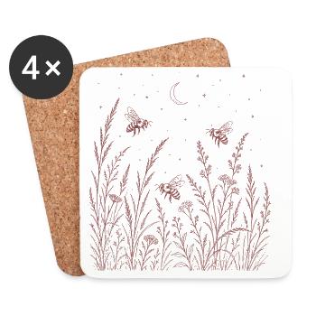 Bees and flowers - Coasters (set of 4) - white - Front