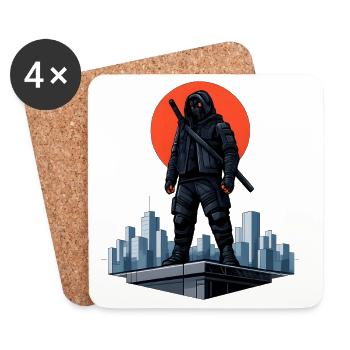 Urban Ninja in front of a red moon - Coasters (set of 4) - white - Front
