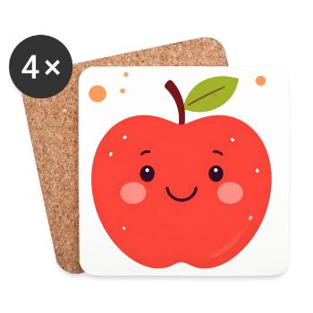 Funny Red Kawaii Apple – Cute Fruit - Coasters (set of 4) - white - Front