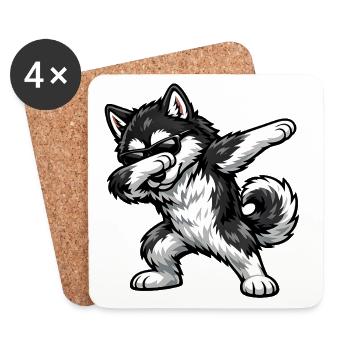 Dabbing Alaskan Malamute - Coasters (set of 4) - white - Front
