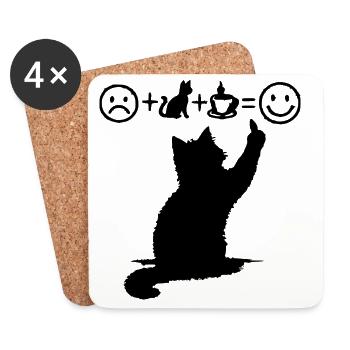 Cat Black Coffee Design Minimalist Humor - Coasters (set of 4) - white - Front