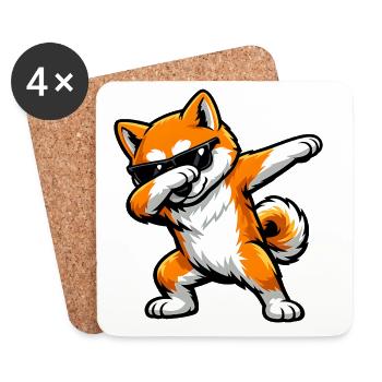 Dabbing Akita Inu in Comic Style - Coasters (set of 4) - white - Front