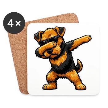 Dabbing Airedale Terrier - Coasters (set of 4) - white - Front