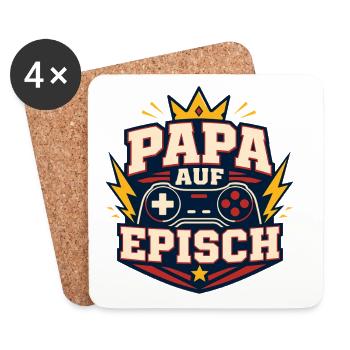 Papa auf episch – Lustiger Vater Gaming Spruch - Untersetzer (4er-Set) - Weiß - Vorne