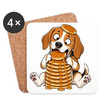 Beagle with Pancakes Funny Cartoon - Coasters (set of 4) - white - Front