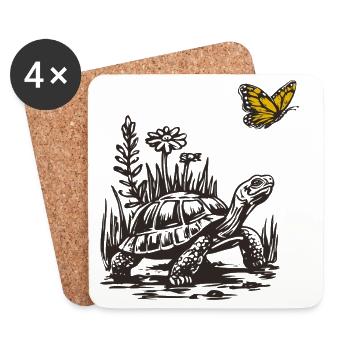 Turtle and butterfly - Coasters (set of 4) - white - Front