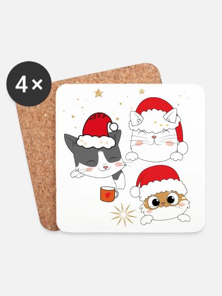Katzen im Weihnachtsglanz - Untersetzer (4er-Set) - Weiß
