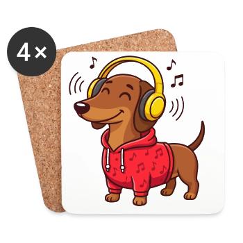 Dackel Musik Kopfhörer Hund Sound T-Shirt - Untersetzer (4er-Set) - Weiß - Vorne