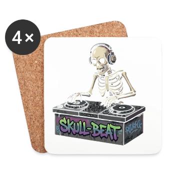 Skelettartiger DJ Skull Beat - Untersetzer (4er-Set) - Weiß - Vorne