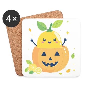 Zitrone im Halloween-Kürbis - Untersetzer (4er-Set) - Weiß - Vorne
