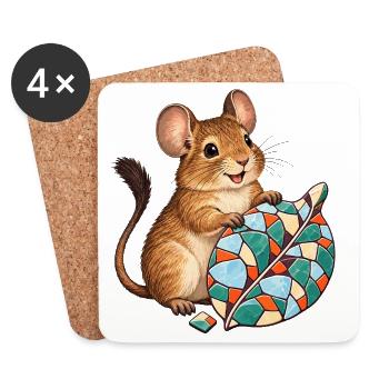 Fröhlicher Degu mit buntem Frostmosaikblatt - Untersetzer (4er-Set) - Weiß - Vorne