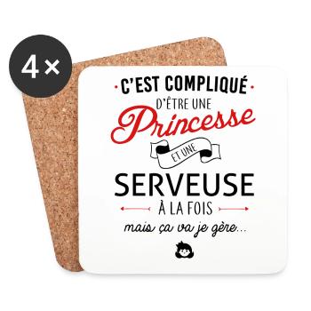 Princesse et serveuse - Dessous de verre (lot de 4) - blanc - Devant