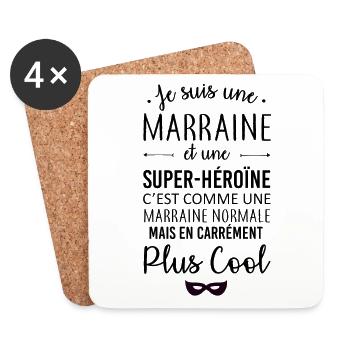 Marraine et super-héros - Dessous de verre (lot de 4) - blanc - Devant