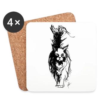 Schwarze Maine Coon - Untersetzer (4er-Set) - Weiß - Vorne