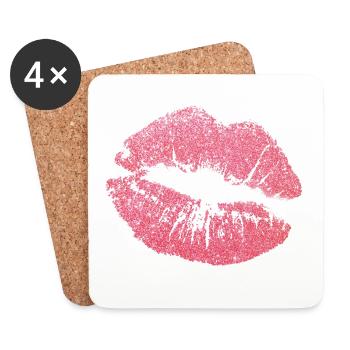 Kiss Mouth Lips Kiss Kiss gift idea glitter - Coasters (set of 4) - white - Front