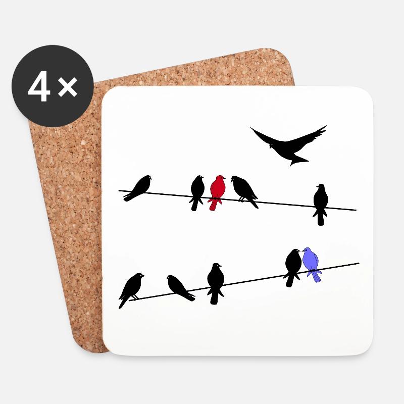 Bird black migratory birds on a power line - Coasters (set of 4) - white