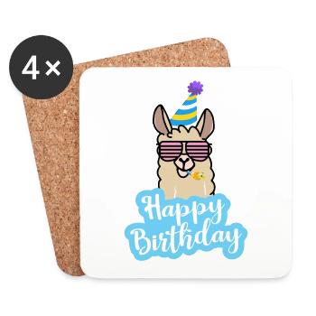 Happy birthday alpaca - Coasters (set of 4) - white - Front