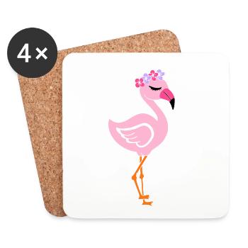 Flamingo avec serre-tête à fleurs - Dessous de verre (lot de 4) - blanc - Devant