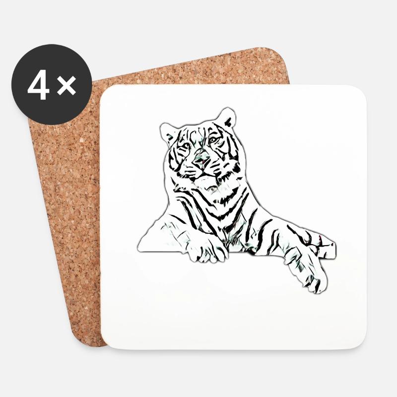 Tiger - Untersetzer (4er-Set) - Weiß